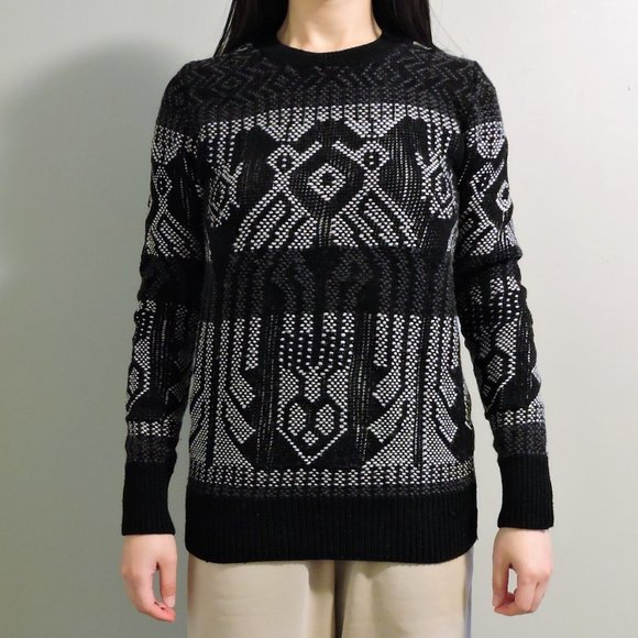 J Crew Black & White Cotton Wool Crew Neck Cabin Sweater, Size XS - Picture 4 of 11